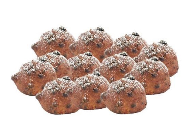 Oliebollen met rozijnen&nbsp;oliebollen verpakt per 12